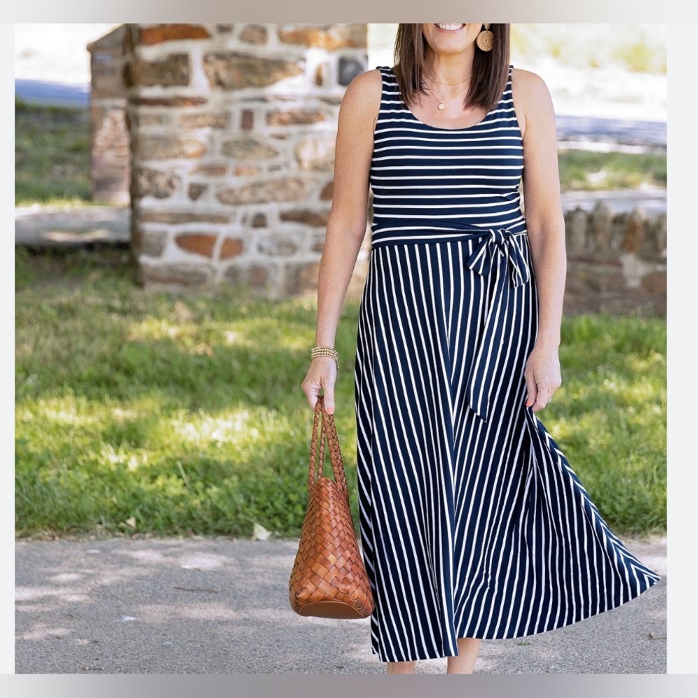 The Loft Navy Striped Sleeveless Dress - Picture 2 of 10